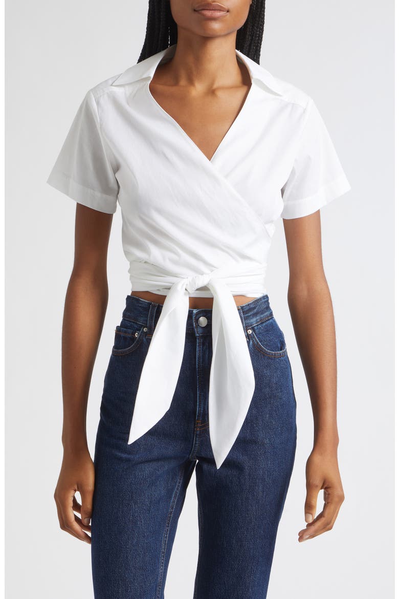 Brielle Tie Front Cotton Top, Main, color, WHITE