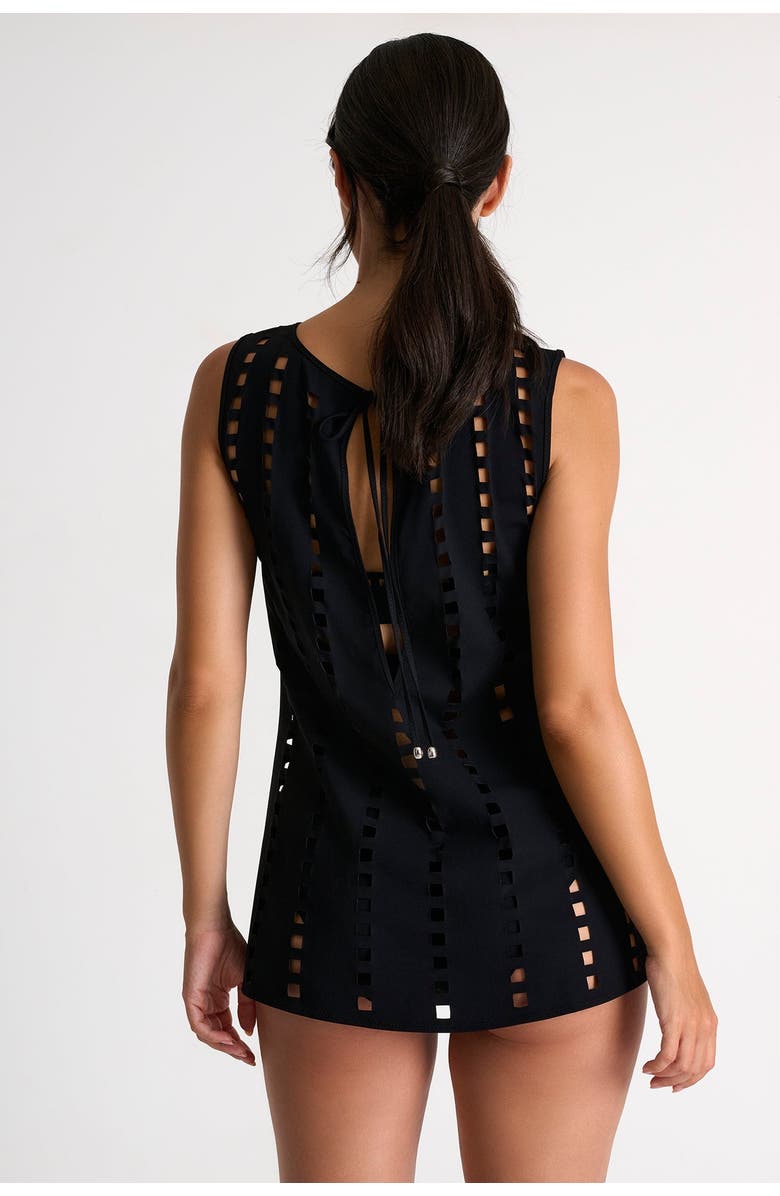 SHAN Swim Dress With Mosaic Cutouts, Alternate, color, Black