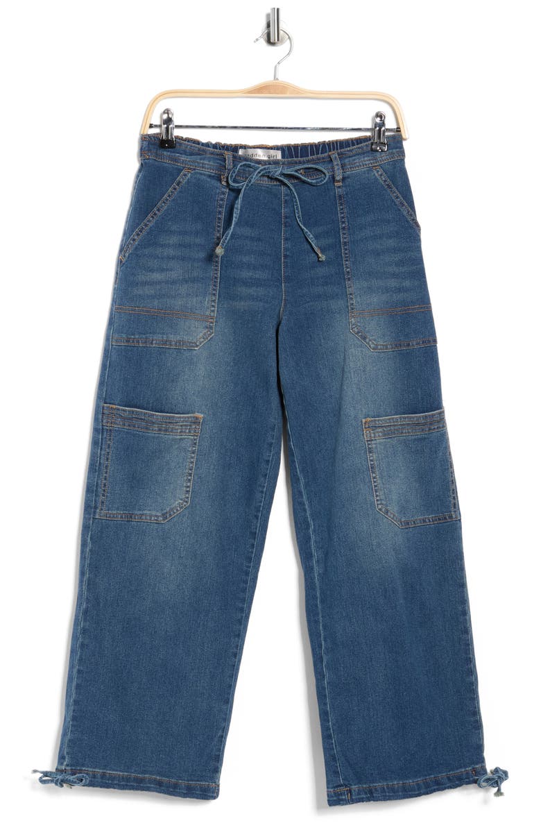 Madden Girl Drawstring Hem Denim Joggers, Main, color, Medium Wash
