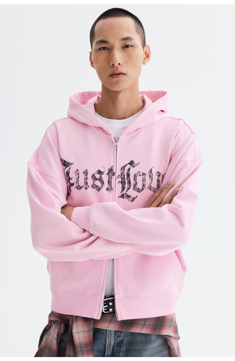 H&M Oversized Fit Zip-through Hoodie, Alternate, color, Pink/Just Love