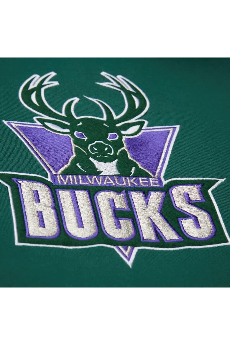 Men's Mitchell & Ness Hunter Green Milwaukee Bucks Hardwood Classics Team Origins Fleece Pullover Hoodie, Alternate, color, Hunter Green