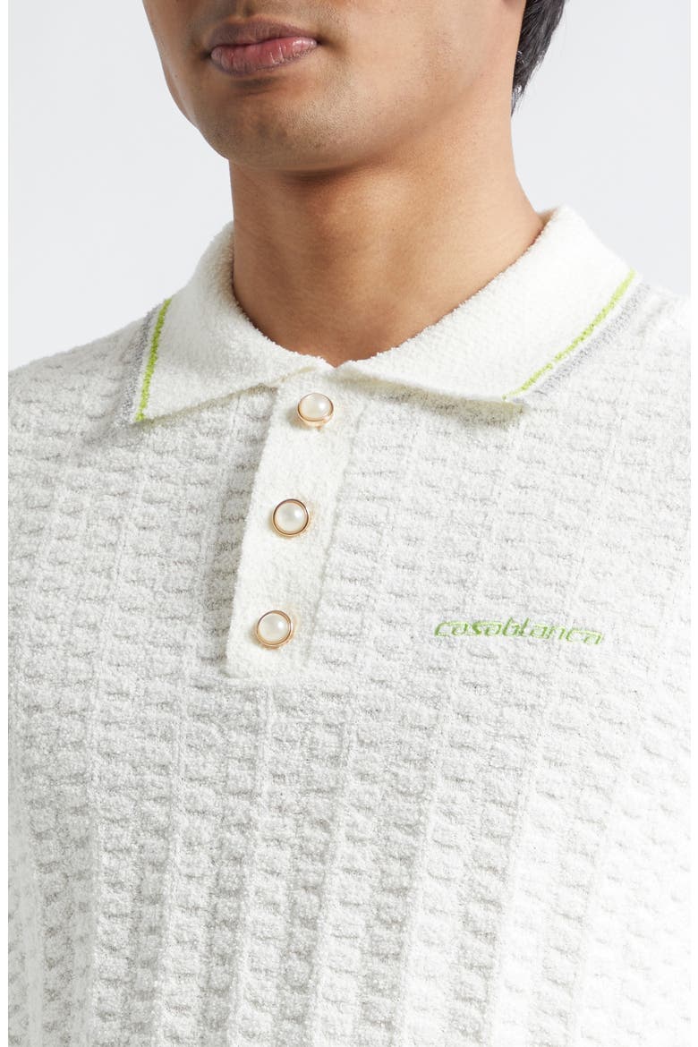 Tennis Logo Embroidered Bouclé Polo, Alternate, color, WHITE