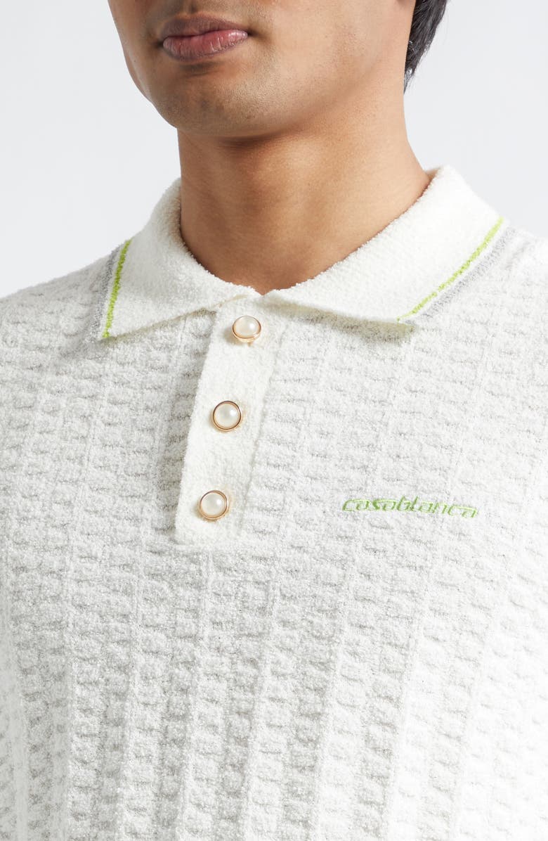 Casablanca Tennis Logo Embroidered Bouclé Polo, Alternate, color, White