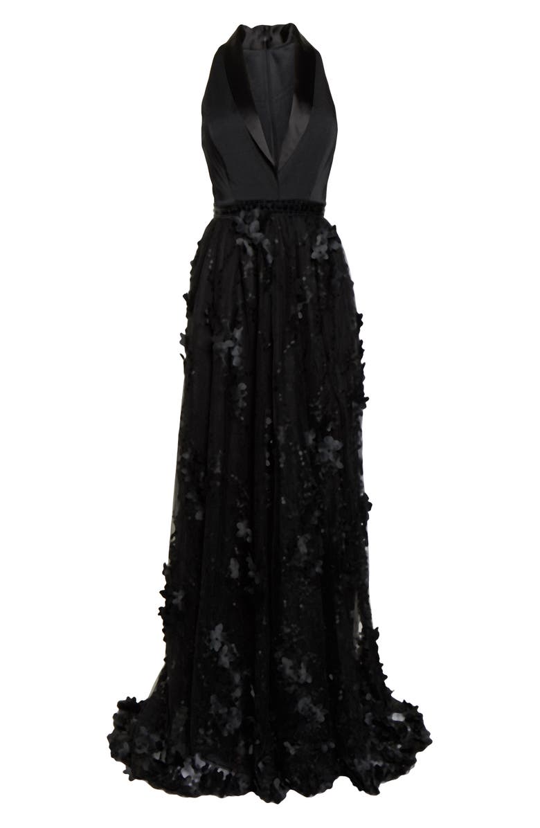 Mac Duggal Tuxedo Lapel Floral Embellished Gown, Alternate, color,