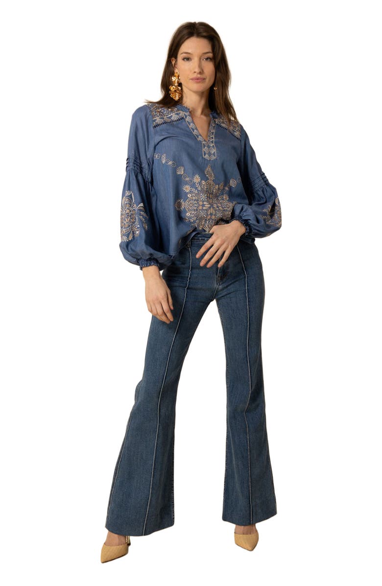 Hale Bob Elliott Embroidered Chambray Top, Main, color, 