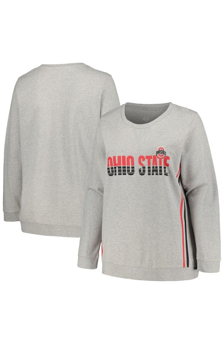 PROFILE Women's Profile Heather Gray Ohio State Buckeyes Plus Size Side Stripe Pullover Sweatshirt, Main, color,