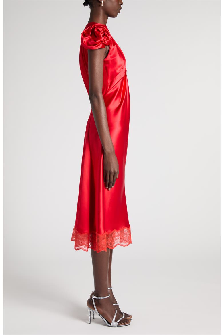 Rosette Sleeve Satin Cocktail Dress, Alternate, color, FLAME RED