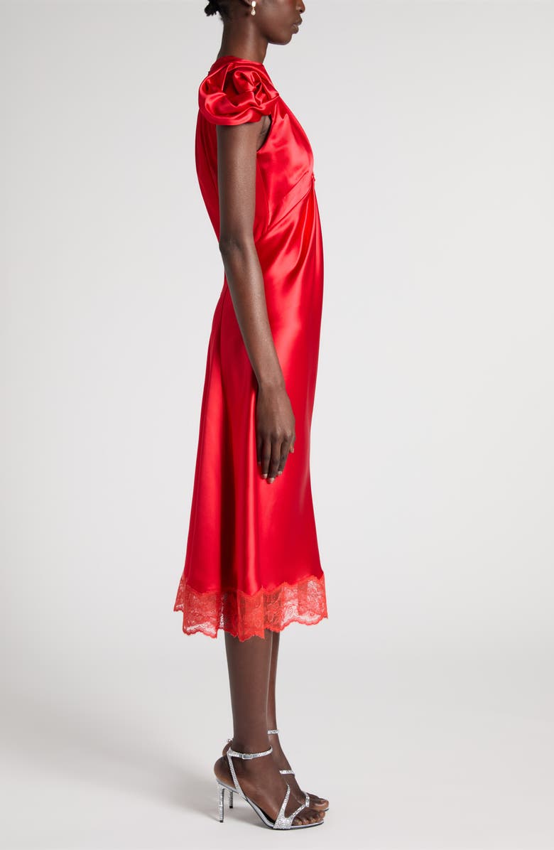 McQueen Rosette Sleeve Satin Cocktail Dress, Alternate, color, Flame Red