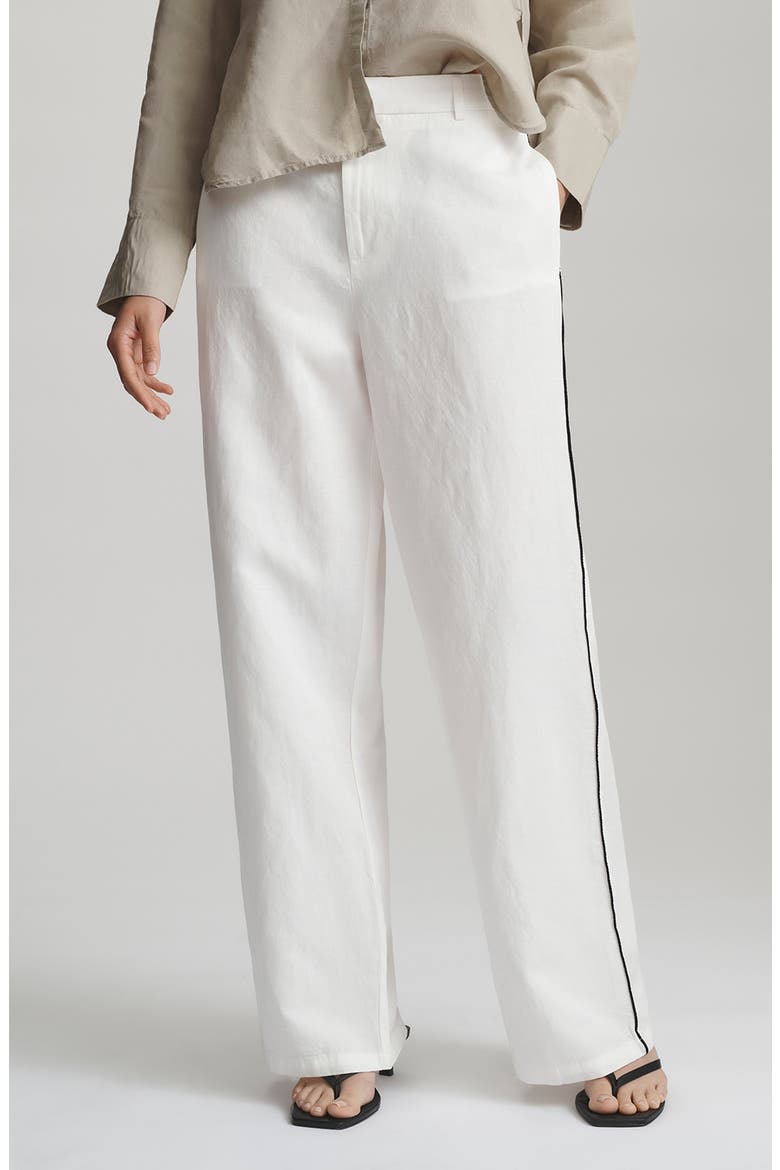 Piped High Waist Wide Leg Woven Pants, Main, color, COCONUT MILK