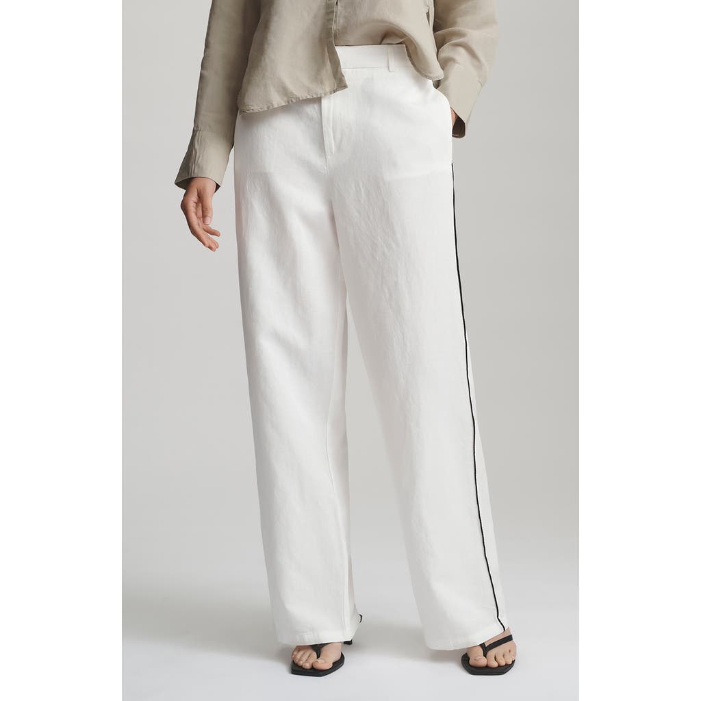 Mavi Jeans Piped High Waist Wide Leg Woven Pants In White