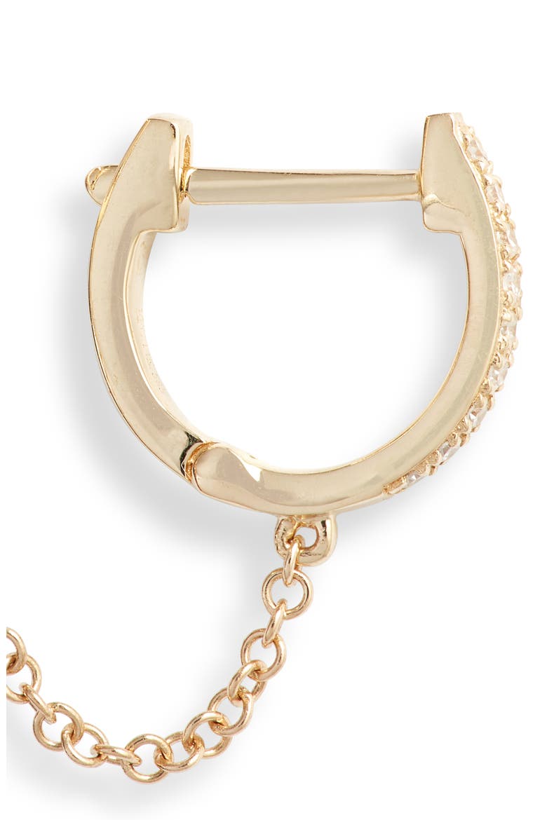 Single Mini Diamond Double Chain Huggie Hoop Earring, Alternate, color, YELLOW GOLD/ DIAMOND
