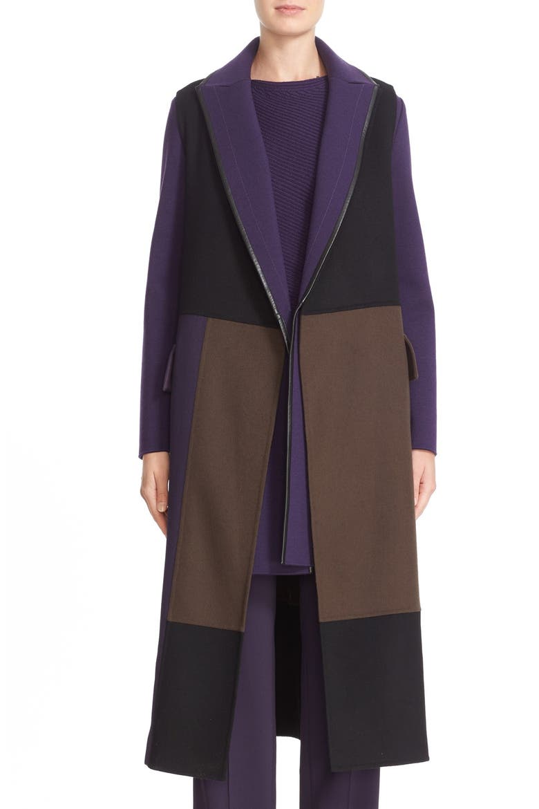 Long Wool Patchwork Vest, Main, color, BLACK