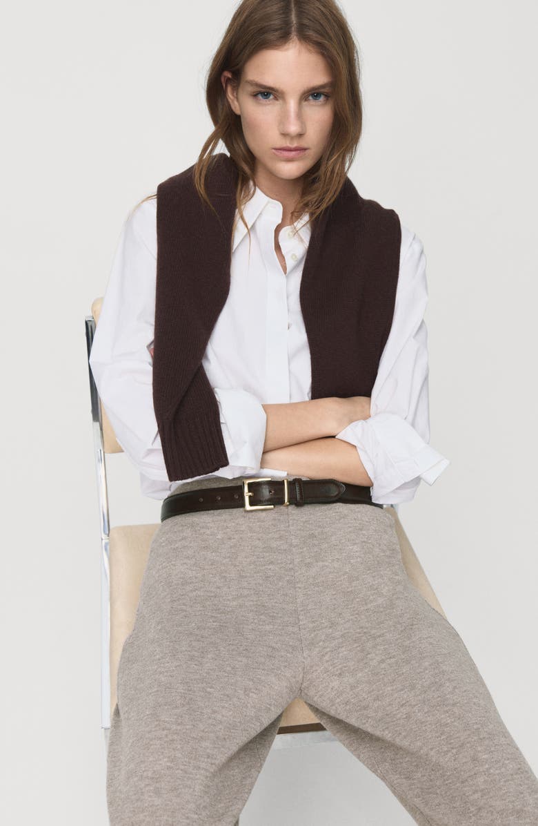 MANGO Elastic Waist Straight Leg Knit Pants, Alternate, color, Medium Brown