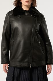 Marina Rinaldi Faux Fur Trim Faux Leather Moto Jacket