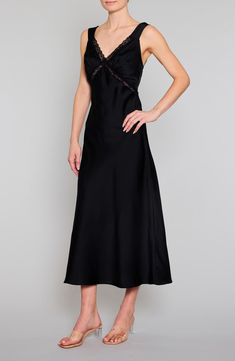 MELLODAY Inset Lace Empire Waist Bias Satin Maxi Dress, Alternate, color,