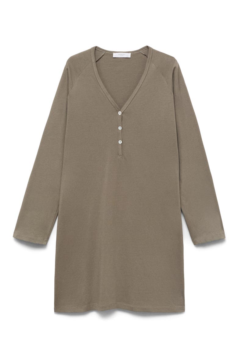Long Sleeve Cotton Nightgown, Alternate, color, DARK TAUPE
