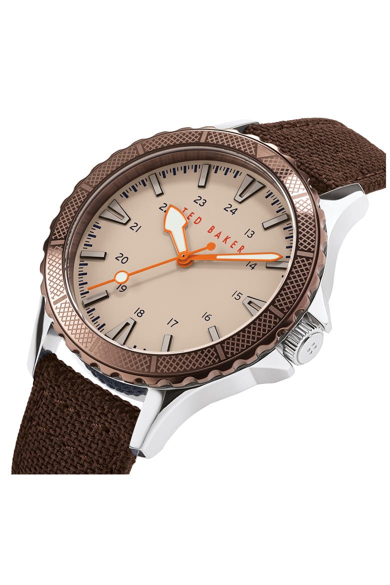 Regent Nylon Strap Watch, 43mm, Alternate, color, BROWN/ CREAM/ SILVER