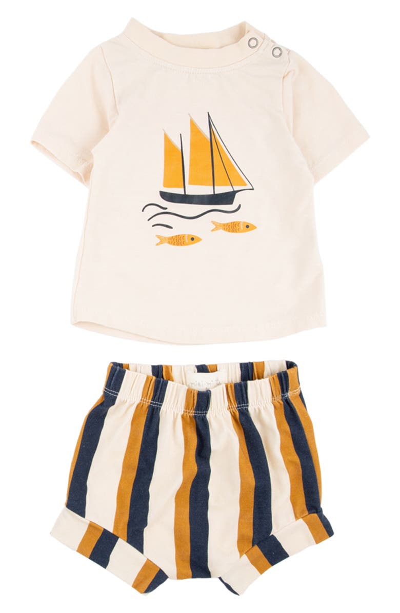 Miki Miette Christopher Cotton Graphic T-Shirt & Stripe Shorts Set, Main, color, 