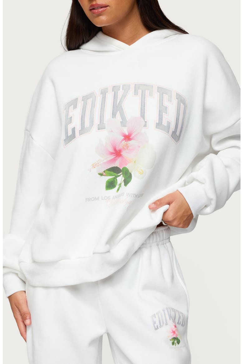 Fleura Logo Cotton Blend Hoodie, Main, color, WHITE