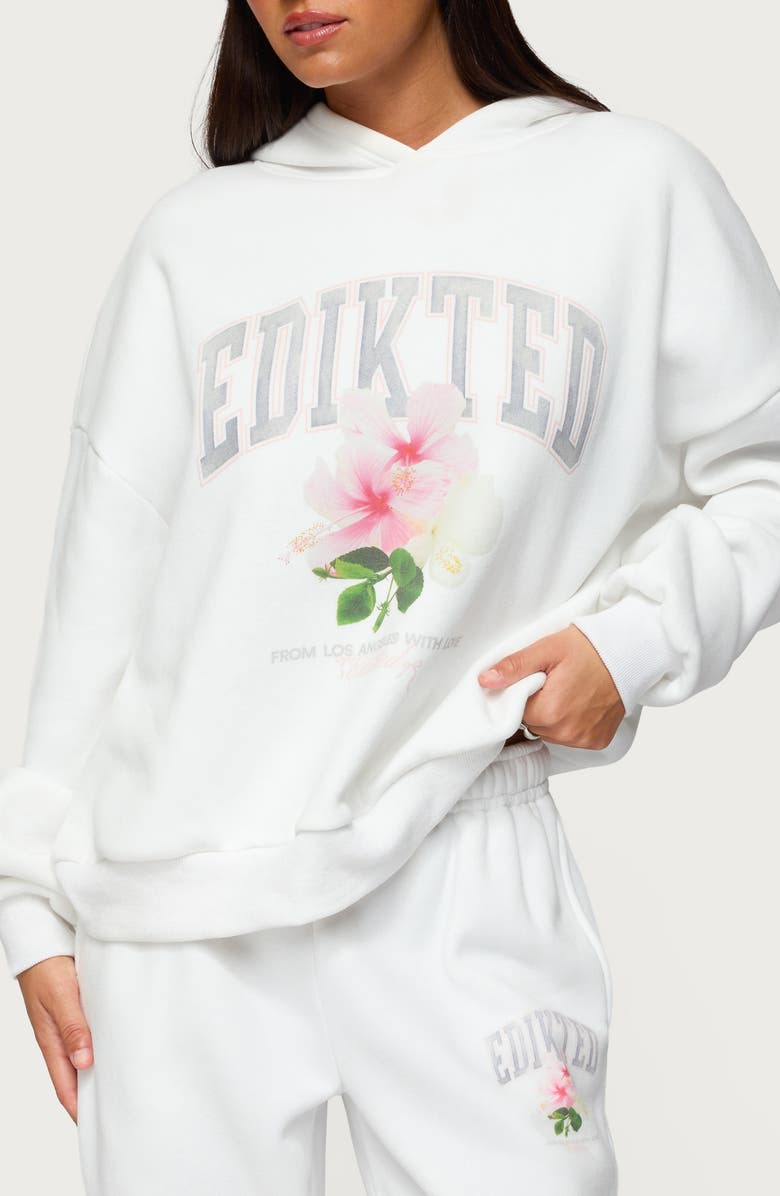EDIKTED Fleura Logo Cotton Blend Hoodie, Main, color, White