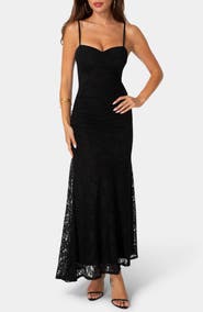 bebe Spaghetti Strap Lace Maxi Dress