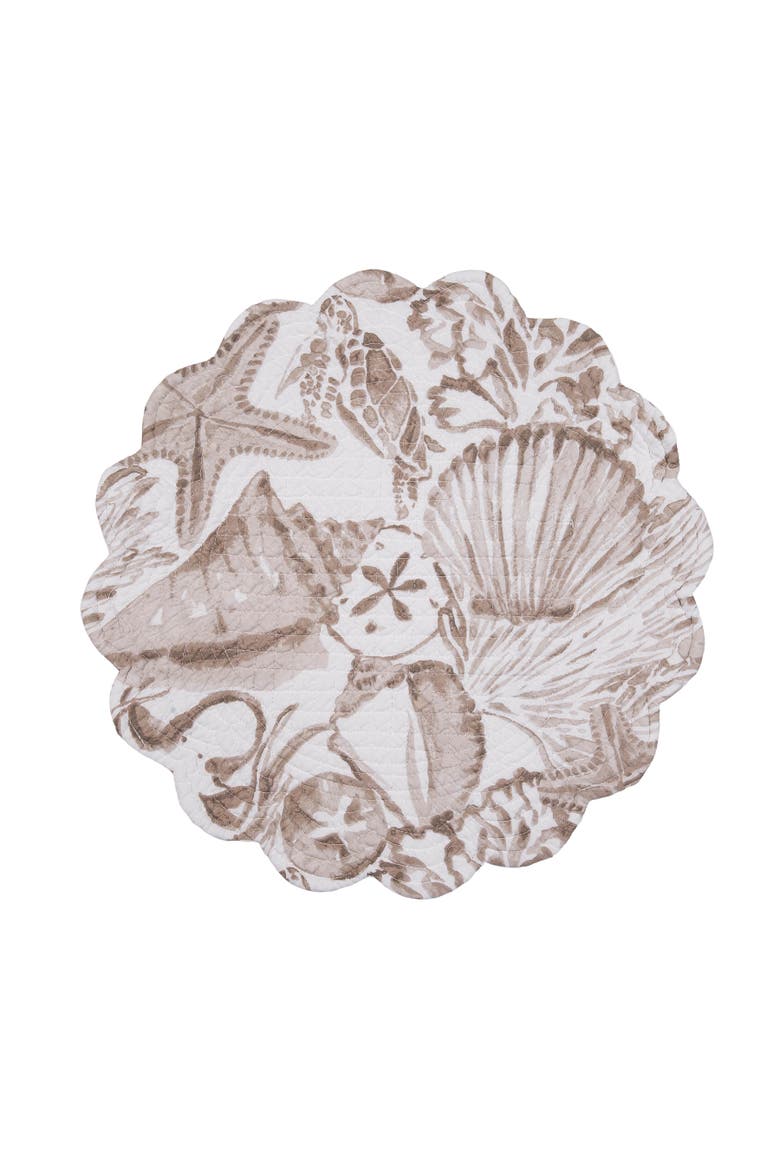 Barley Coast Shells Quilted Round 100% Cotton Set of 6 Placemats 17", Alternate, color, Brown