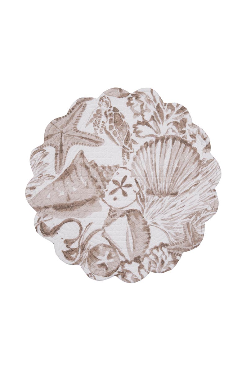C&F Home Barley Coast Shells Quilted Round 100% Cotton Set of 6 Placemats 17", Alternate, color, Brown