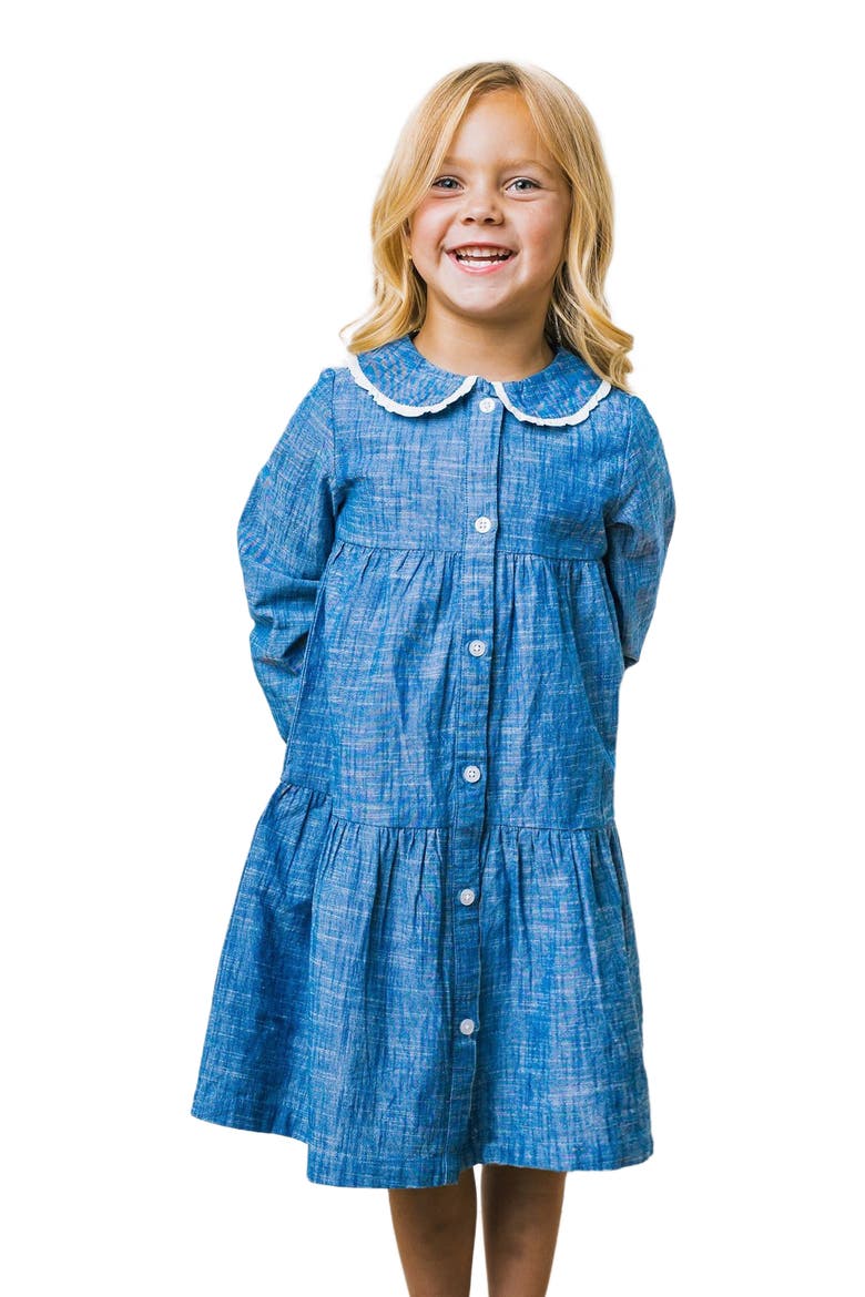 Girls' Organic Button Front Chambray Dress, Toddler, Main, color, Blue Chambray