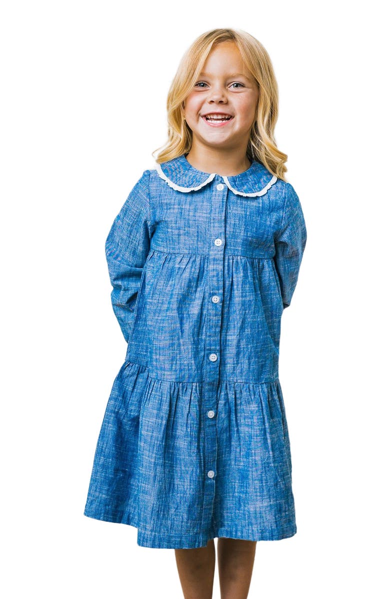 Hope & Henry Girls' Organic Button Front Chambray Dress, Toddler, Main, color,
