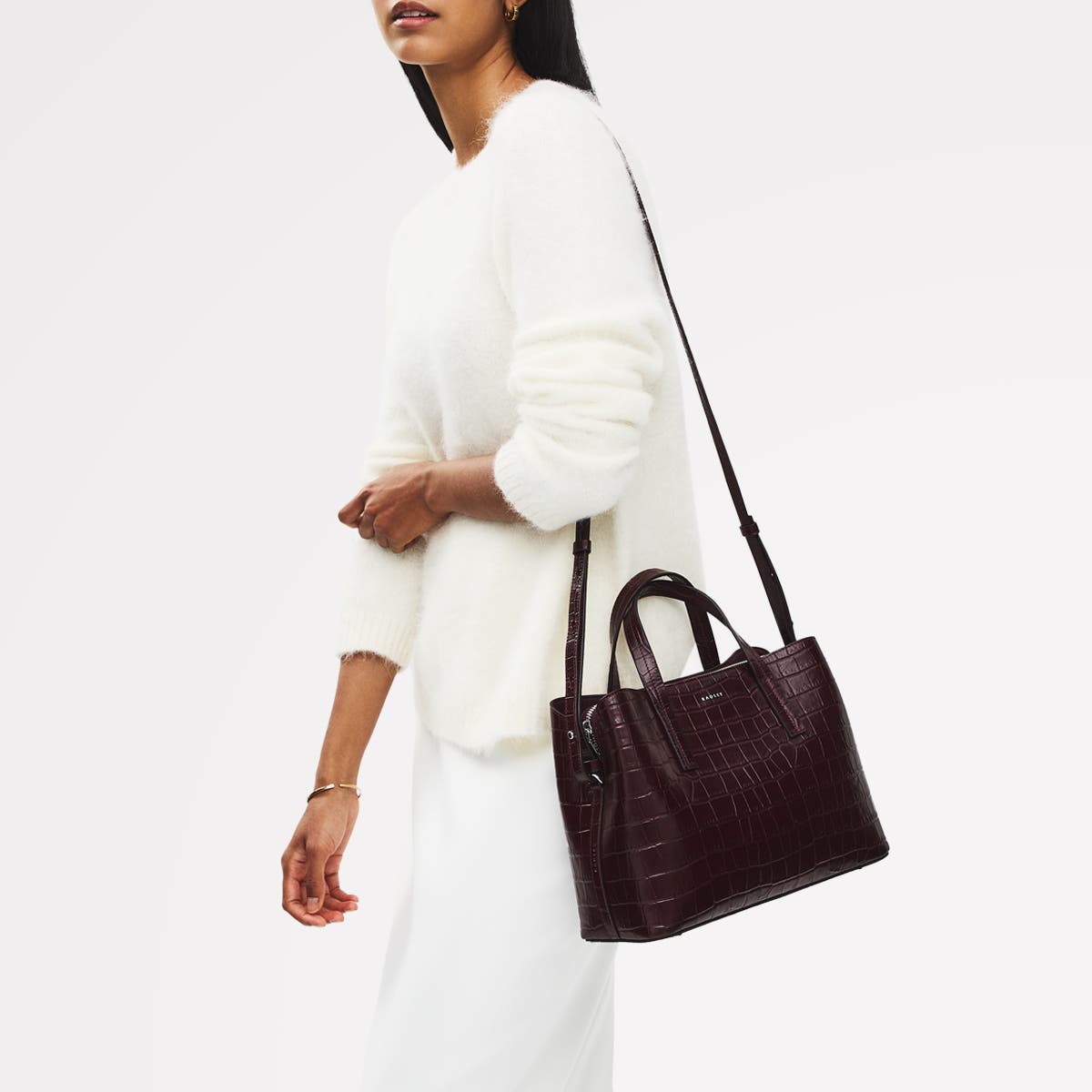 Radley Dukes Place - Faux Croc Medium Ziptop Satchel Bag, Alternate, color, Dark Cherry