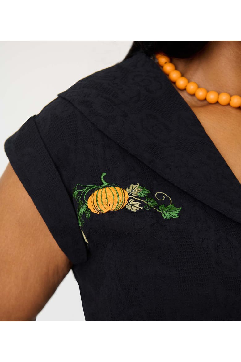 Plus Size Cafe Swing Dress, Alternate, color, Black Pumpkin Embriodered