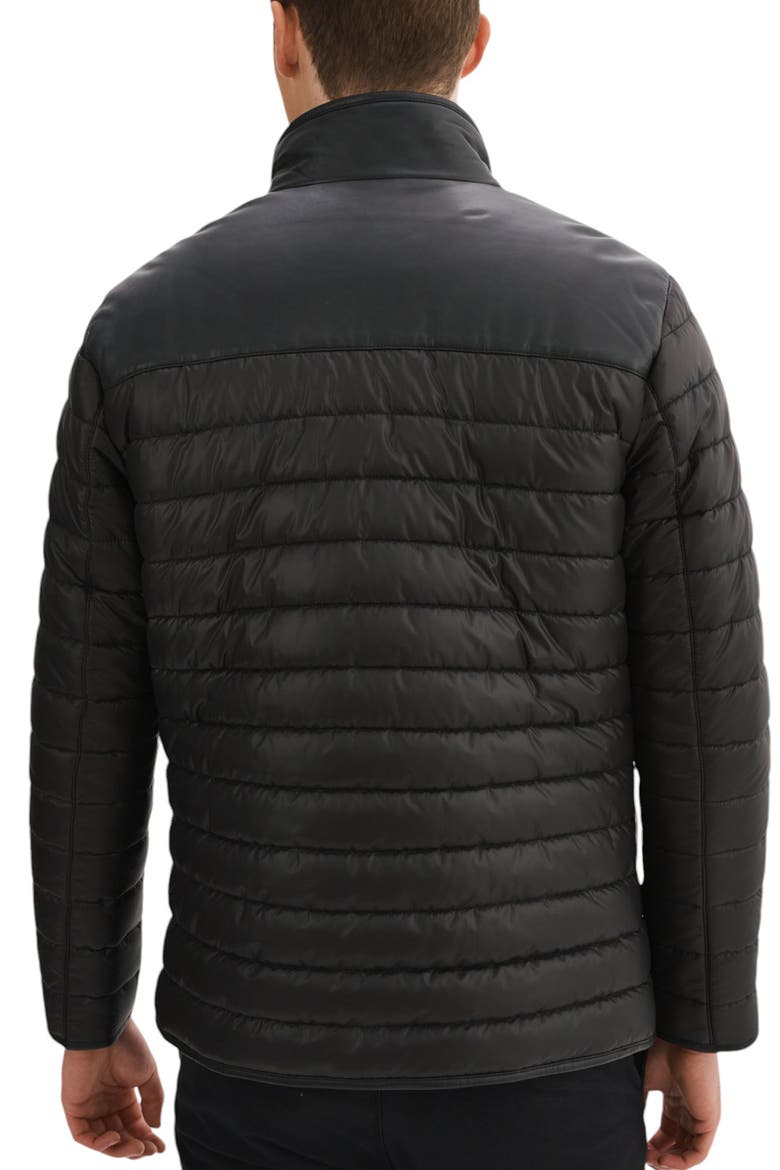 Leather Trim Channel Quilt Jacket, Alternate, color, BLACK