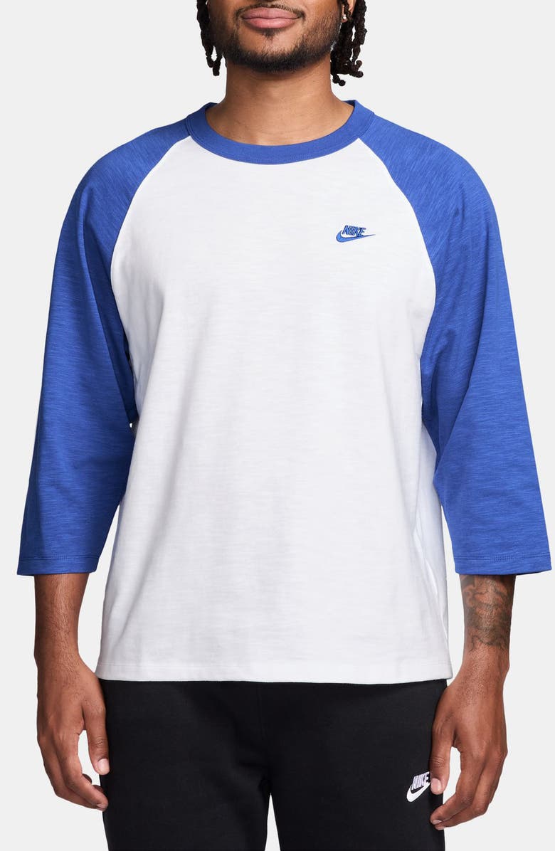 Nike Colorblock Three Quarter Sleeve Cotton T-Shirt, Main, color, Game Royal/ White