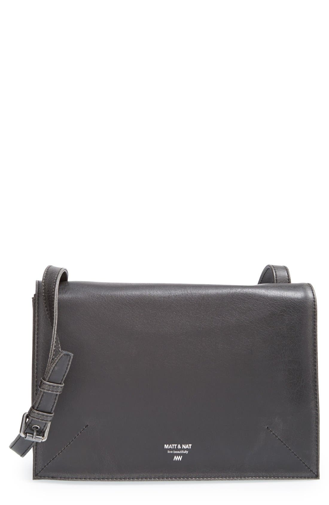 'Tardy' Vegan Leather Crossbody Accordion Satchel, Main, color, BLACK