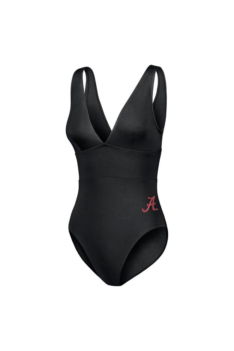 Women's Tommy Bahama Black Alabama Crimson Tide Palm Modern V-Neck One-Piece Swimsuit, Alternate, color, Black