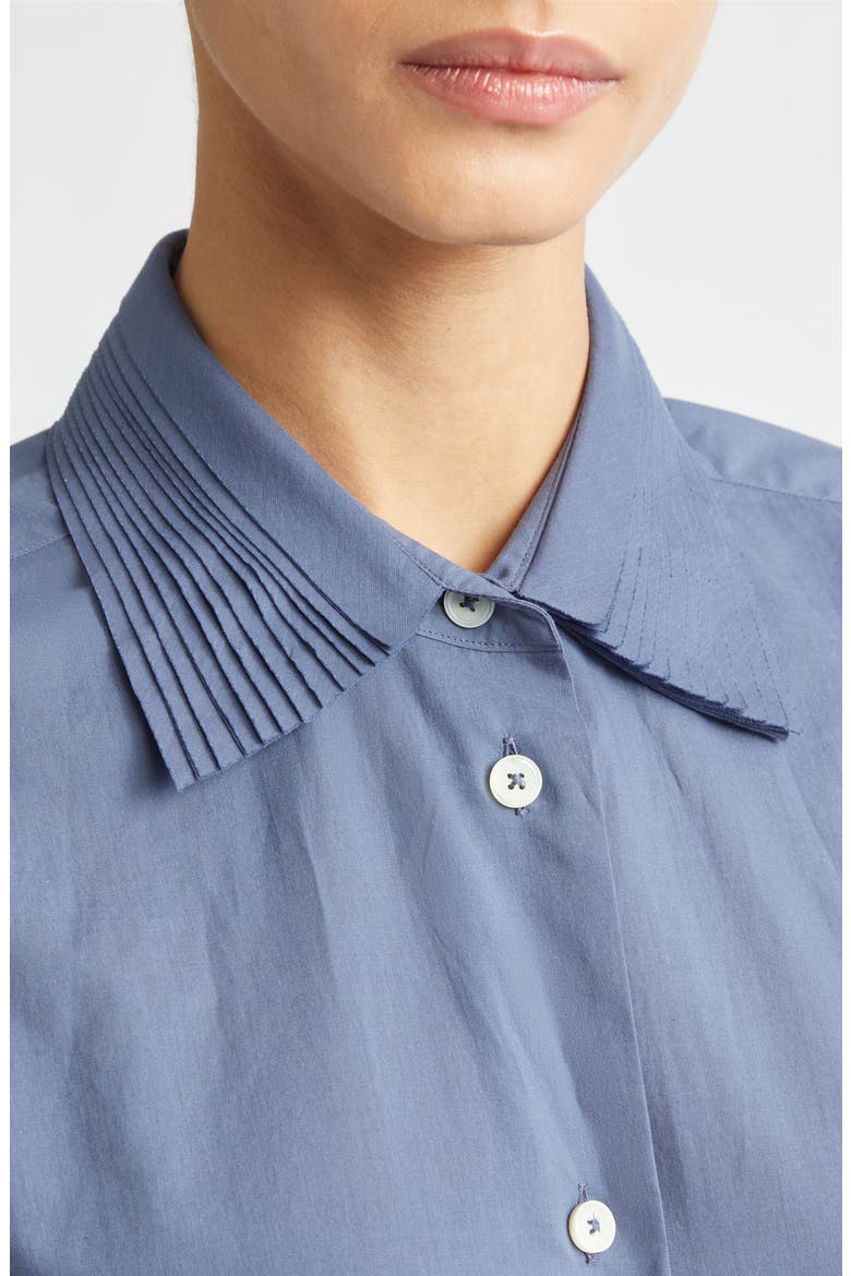 Pleated Collar Short Sleeve Cotton Button-Up Shirt, Alternate, color, SUGAR PAPER