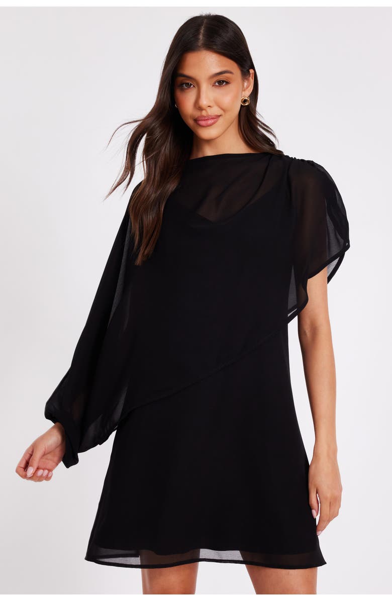 QUIZ Chiffon Two-in-One Mini Dress, Main, color, Black