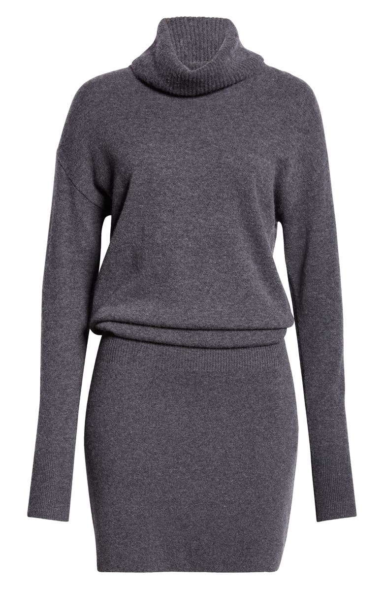 Veronica Beard Cassidy Long Sleeve Turtleneck Wool & Cashmere Sweater Dress, Alternate, color, Charcoal