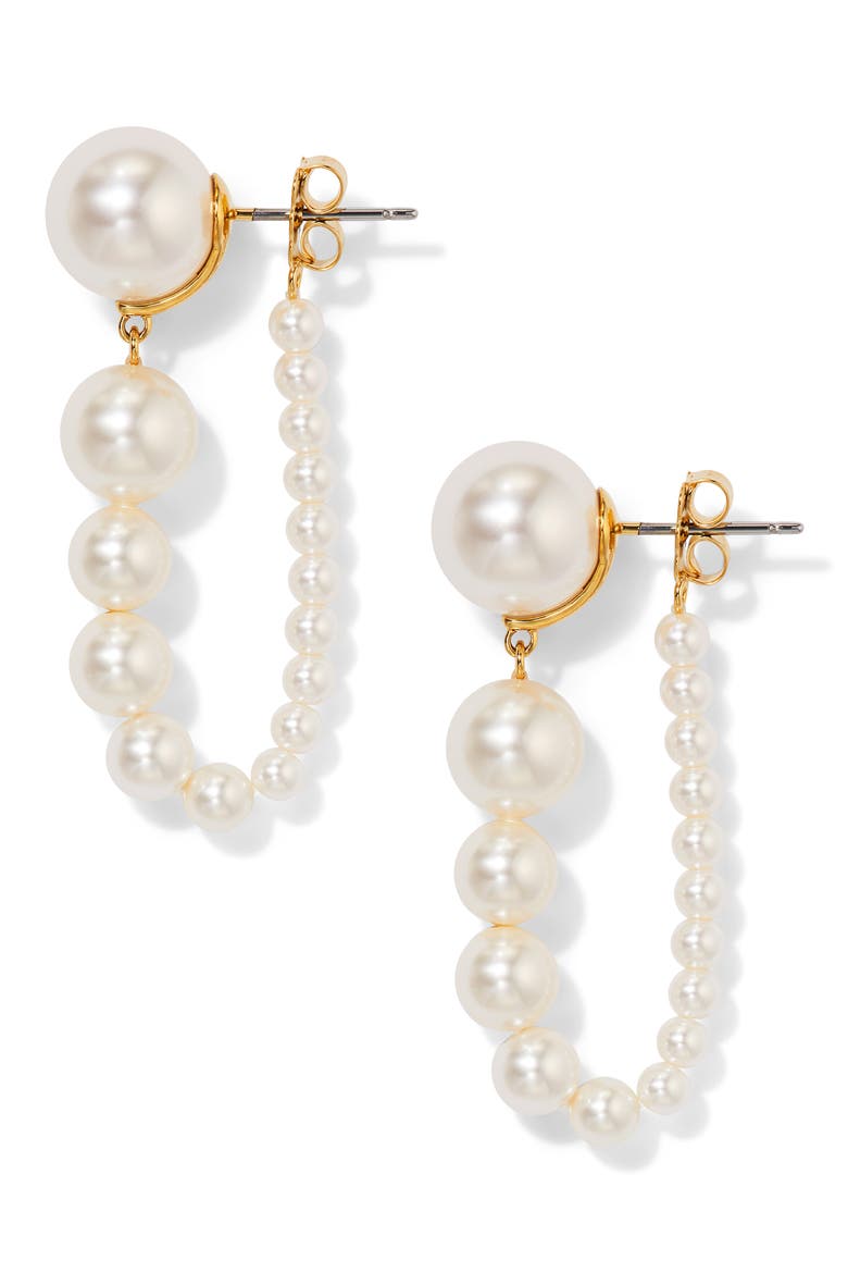 London Faux Pearl Front Back Earrings, Main, color, GOLD WHITE
