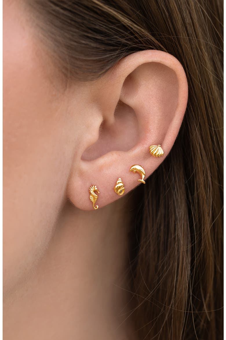 Coastal Creatures Set of 4 Assorted Single Stud Earrings, Alternate, color, GOLD