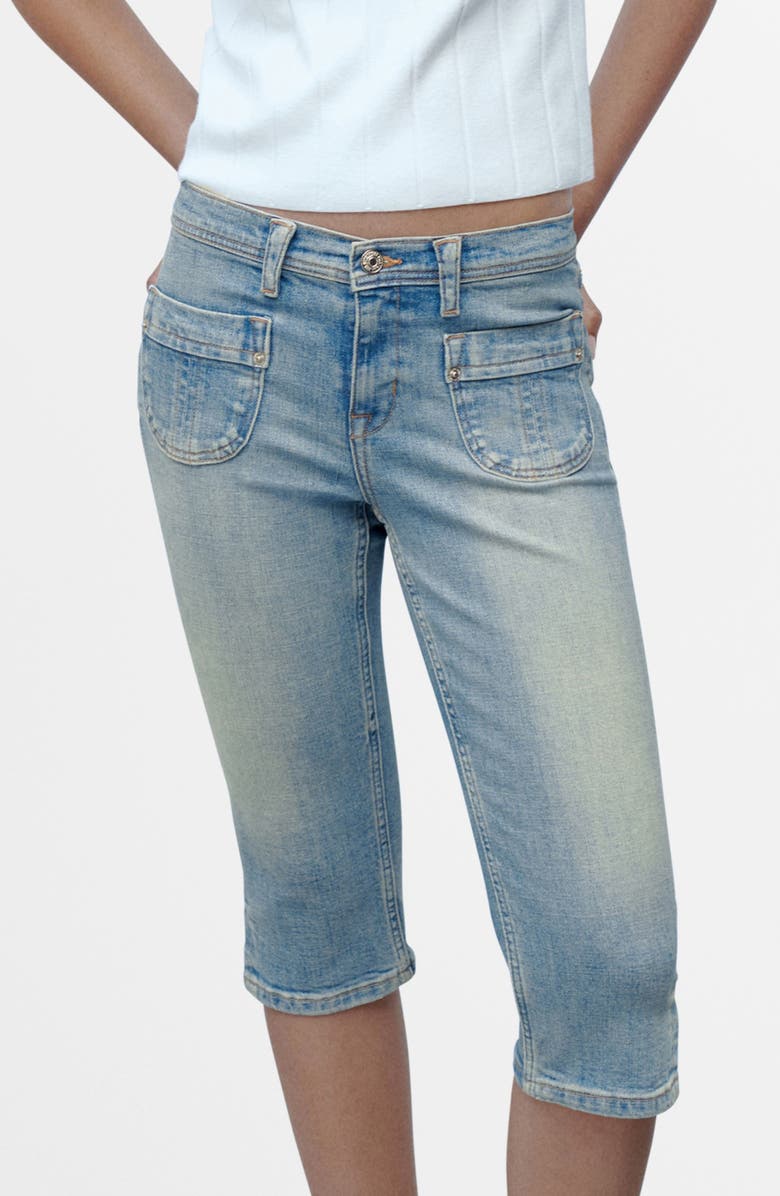 MANGO Patch Pocket Side Slit Capri Jeans, Alternate, color, 