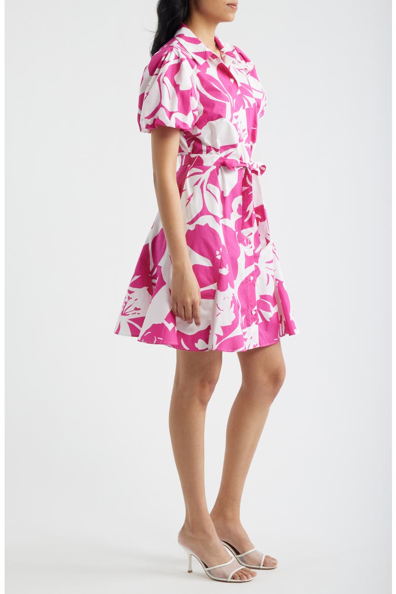 Floral Short Sleeve Cotton Mini Shirtdress, Alternate, color, PINK MULTI