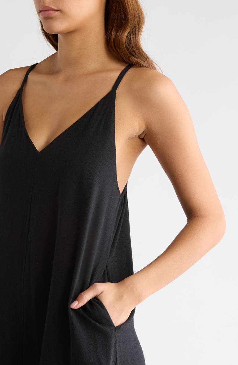 Elan Wide Leg Cotton & Linen Blend Cover-Up Jumpsuit, Alternate, color, Black