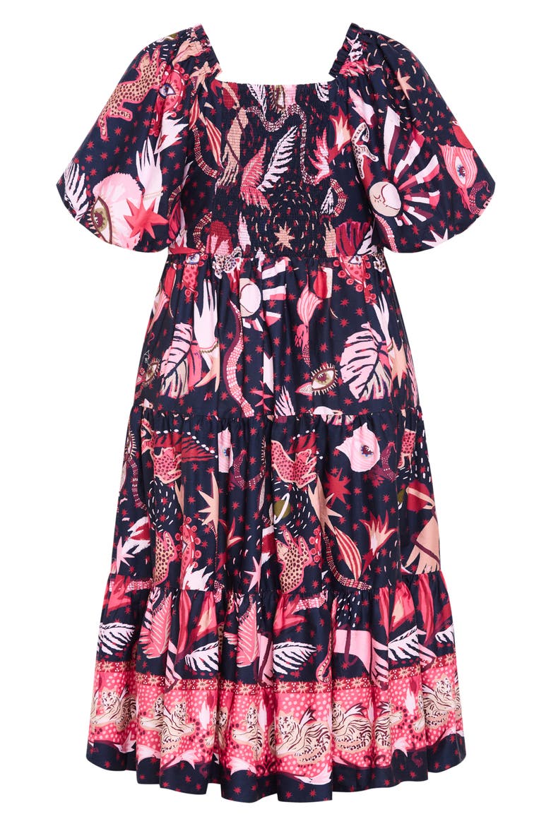 Simona Mixed Print Midi Dress, Alternate, color, CALISTA DARK