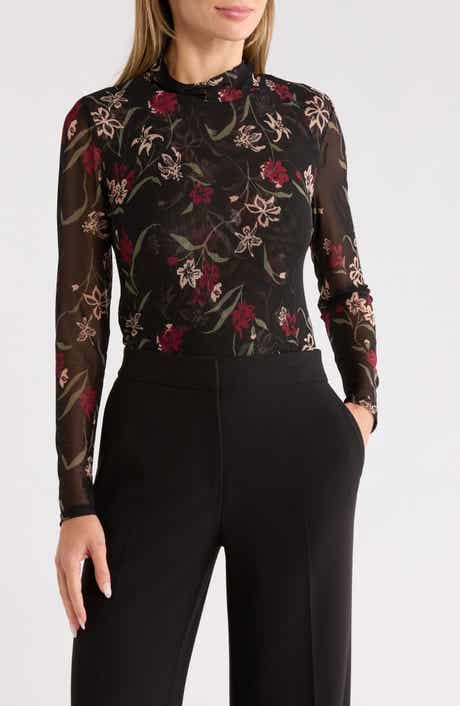 Ted Baker Long Sleeve Printed Mesh Mock Neck Top