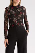 Ted Baker Long Sleeve Printed Mesh Mock Neck Top