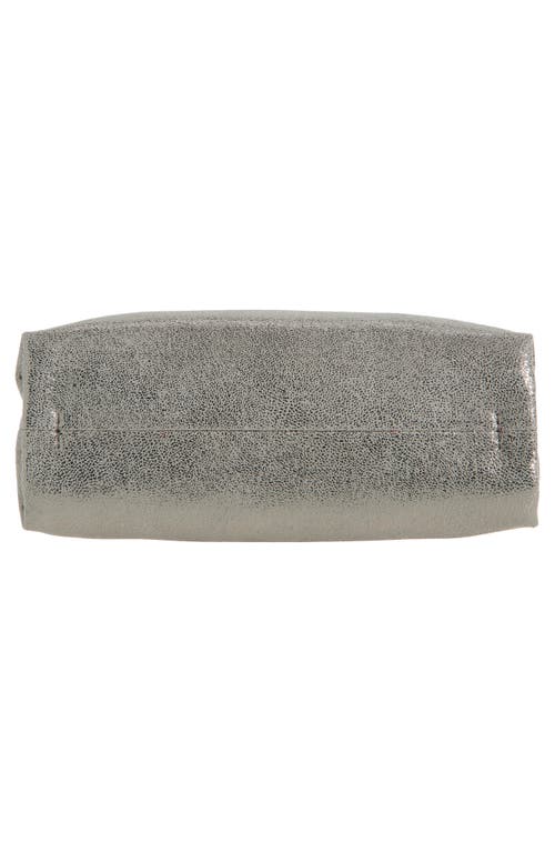 Stella Mccartney Mini Falabella Metallic Faux Leather Drawstring Crossbody Bag In Gray