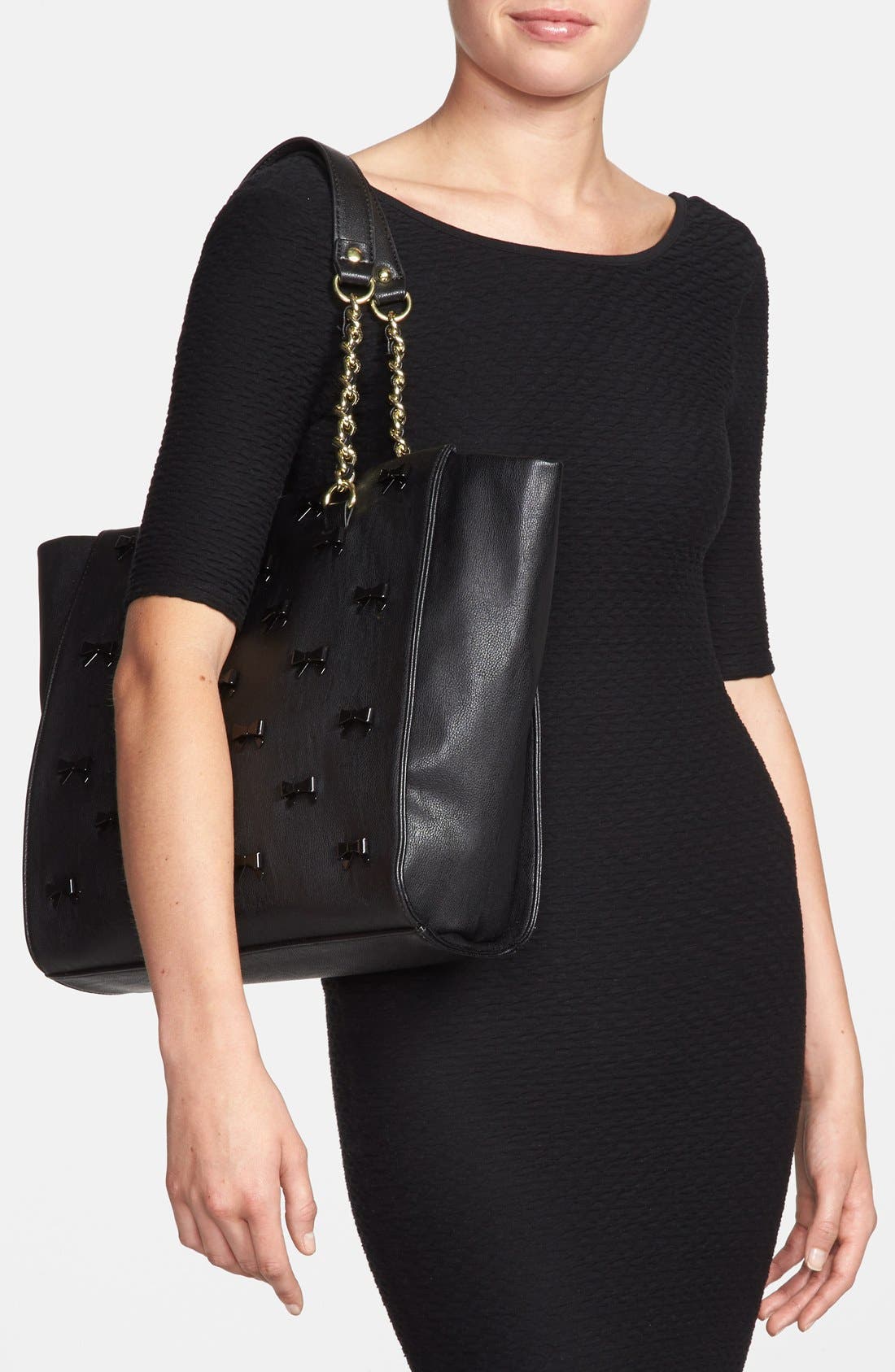 Faux Leather Tote, Alternate, color, BLACK