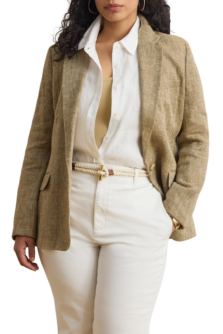 Herringbone Linen Blazer, Main, color, BEIGE/ CREAM WHITE/ MULTI