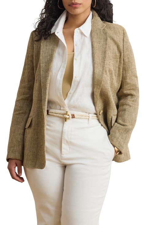 Herringbone Linen Blazer (Plus)